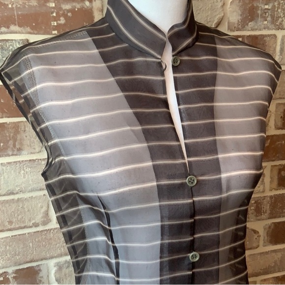 Emanuel Ungaro Silk Sleeveless Striped Sheer Top Size 8 - Picture 1 of 5